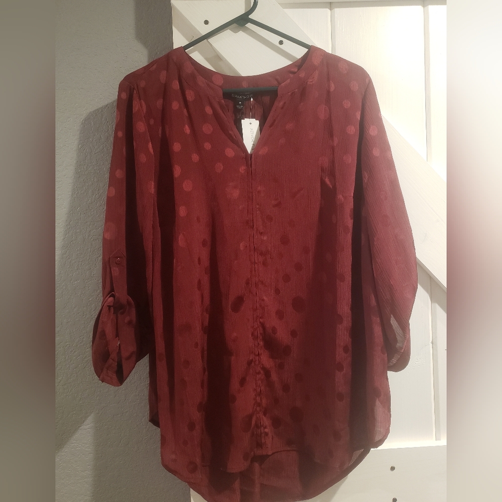 Hawthorne Burgundy Polka Dot Blouse